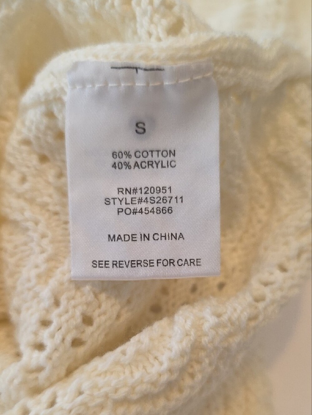 Pink Rose Cream Open Knit Cropped Sweater Size Sm Boho Bell Sleeve Top Coquette - Picture 8 of 12